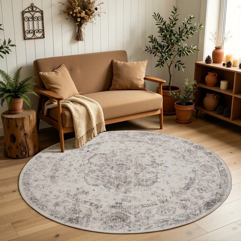 Dywan vintage INKA Medalion z Efektem Postarzenia Beżowy koło 120 cm x 120 cm