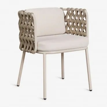 Zestaw 4 Krzeseł Ogrodowych Z Podłokietnikami Z Aluminium I Plecionym Sznurkiem Tevary Kremowa Tapioca & Tela Beżowy Tapioca - Sklum