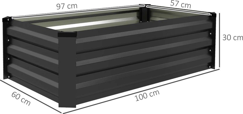 Outsunny Wysoka grządka do ogrodu, ziołowy, odporna na warunki atmosferyczne, otwarta podstawa, 100 x 60 x 30 cm, Dunkelgrau