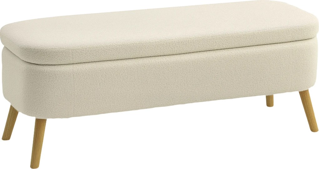 HOMCOM Ławka z miejscem do przechowywania, 65 L, materiał Teddy-Fleece, drewno kauczukowe, 120 x 42 x 45 cm, Beżowy | Aosom PL