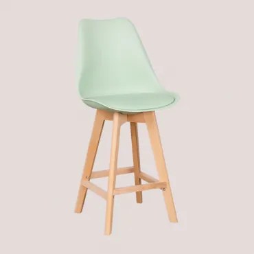 Wysoki Stołek Nordycki Z Poduszką Ze Skóry Ekologicznej Celadón & ↑65 Cm - Sklum