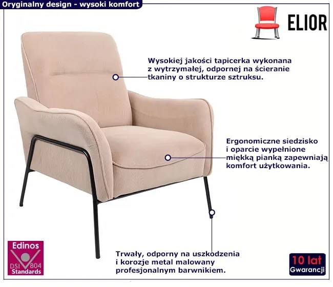 Beżowy fotel wypoczynkowy w stylu loft - Nemis