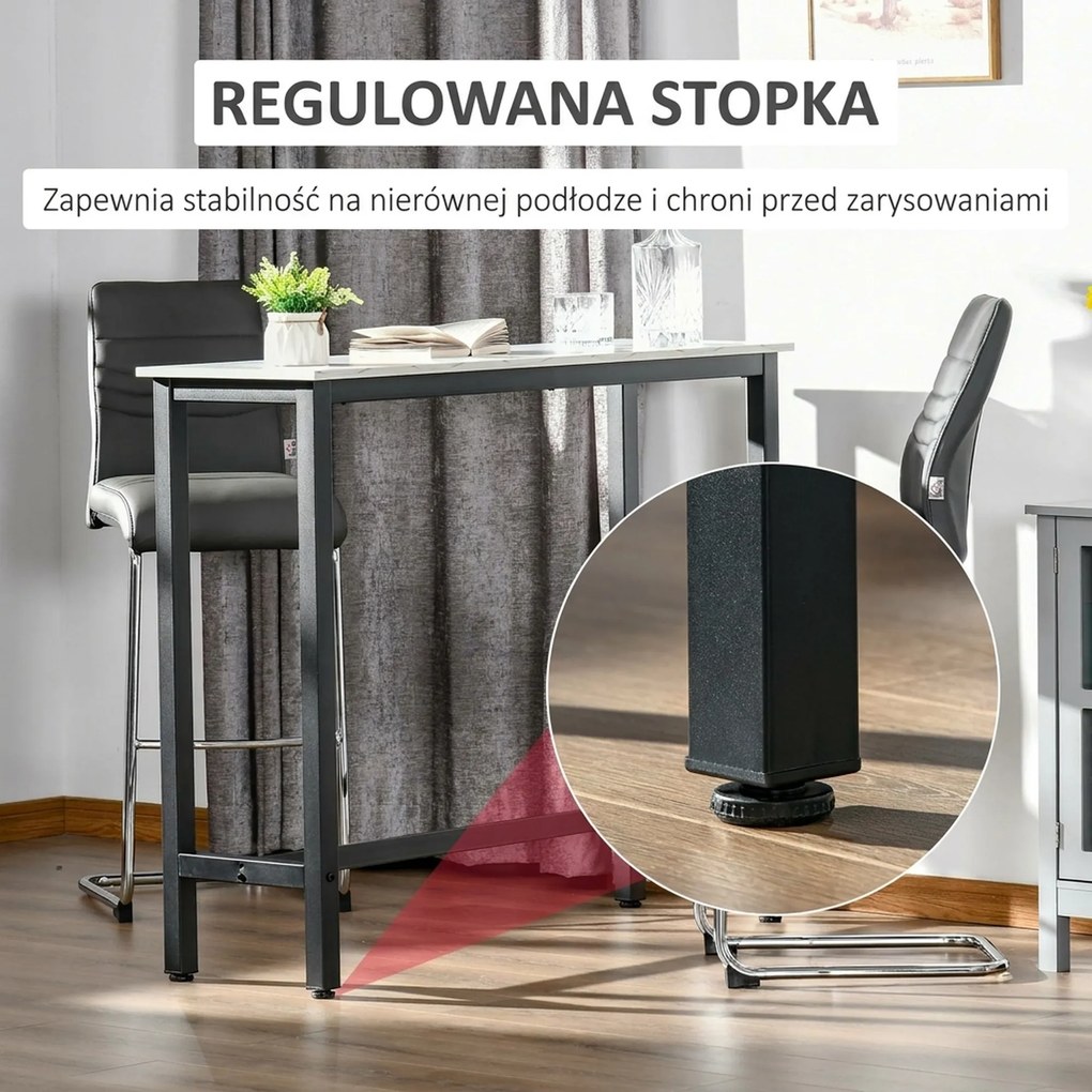 HOMCOM Stół Barowy w Wykończeniu Marmurowym, Stalowa Rama, Nivelujące Nogi, 120x40x100 cm, Biały/Czarny