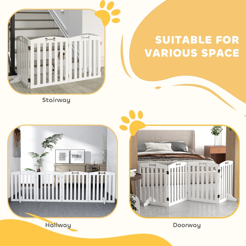 PawHut Wolnostojący płotek dla psów z podporami, dla przedpokoju, korytarza, schodów, 207,5x30x61 cm, Biały