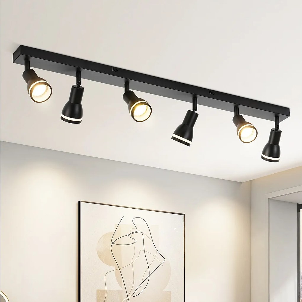 NETTLIFE Lampa sufitowa 6 czarnych punktów: metalowa lampa sufitowa GU10 obrotowe punkty wewnętrzne do kuchni biuro salon sypialnia, bez żarówek