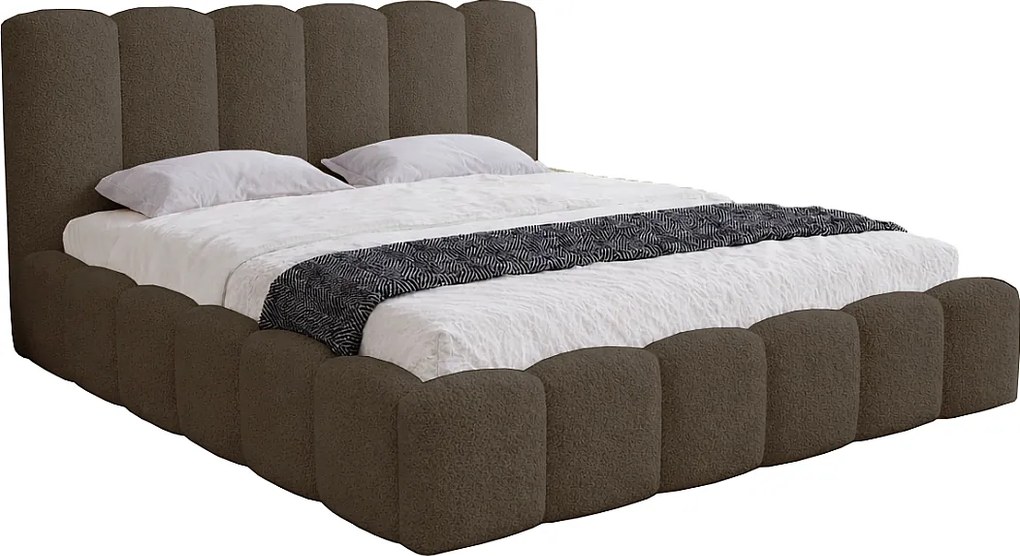 Łóżko dwuosobowe 180x200 Florent - łóżko z pojemnikiem i stelażem metalowym - boucle, brązowy (Lambi 4)