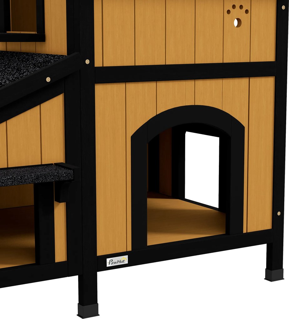 PawHut drewniany domek dla kota z drewna sosnowego domek dla kotów na zewnątrz żółty 96x65x85 cm | Aosom PL