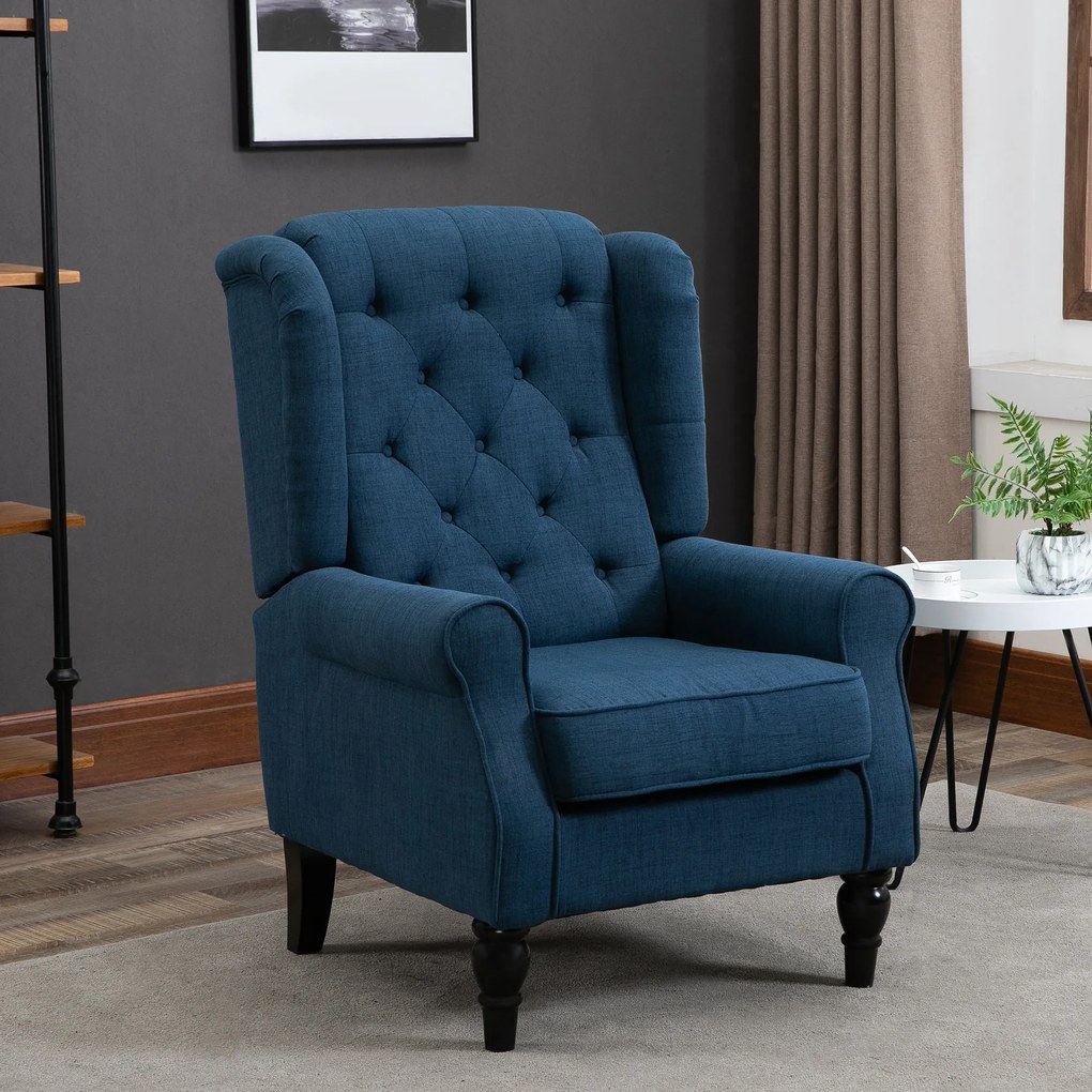 HOMCOM Fotel uszak elegancki niebieski solidne wypełnienie zdejmowana tapicerka 74x86x102 cm | Aosom PL
