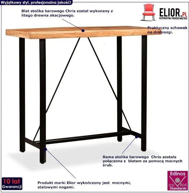 Brązowy industrialny stolik barowy – Norbos 3X