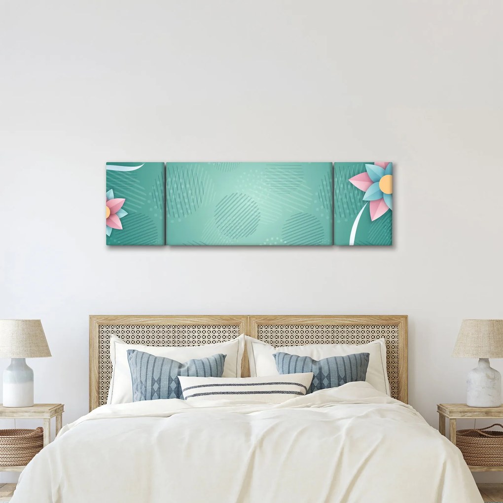 Obraz - Koła z kwiatami (170x50 cm)