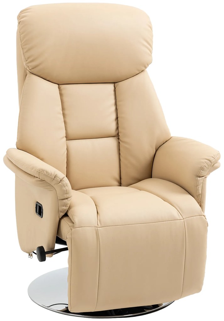HOMCOM Fotel relaksacyjny z funkcją leżanki, obrotowy 360°, ekoskóra, beżowy, 78 x 80 x 109 cm, do 150 kg