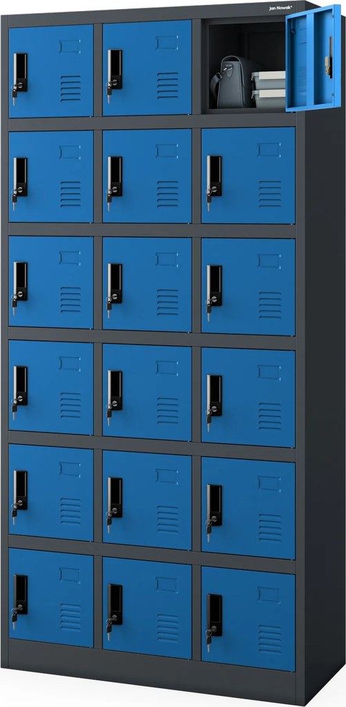 Szafka pracownicza skrytkowa 18-skrytkowa antracytowo-niebieska, 900x1850x400 mm: KAROL