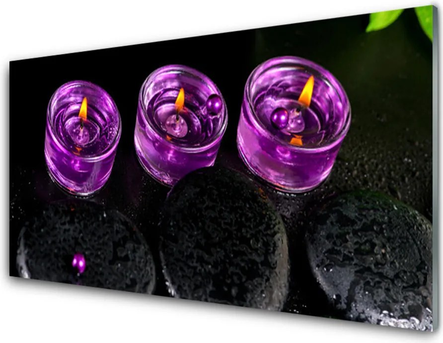 Panel Szklany do Kuchni Płomień Świecy I Kamienie