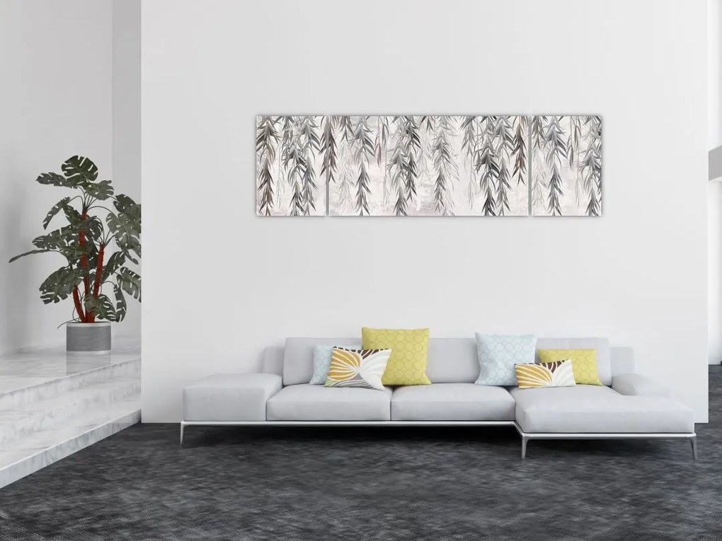 Obraz - Gałązki wierzby w szarym tynku (170x50 cm)