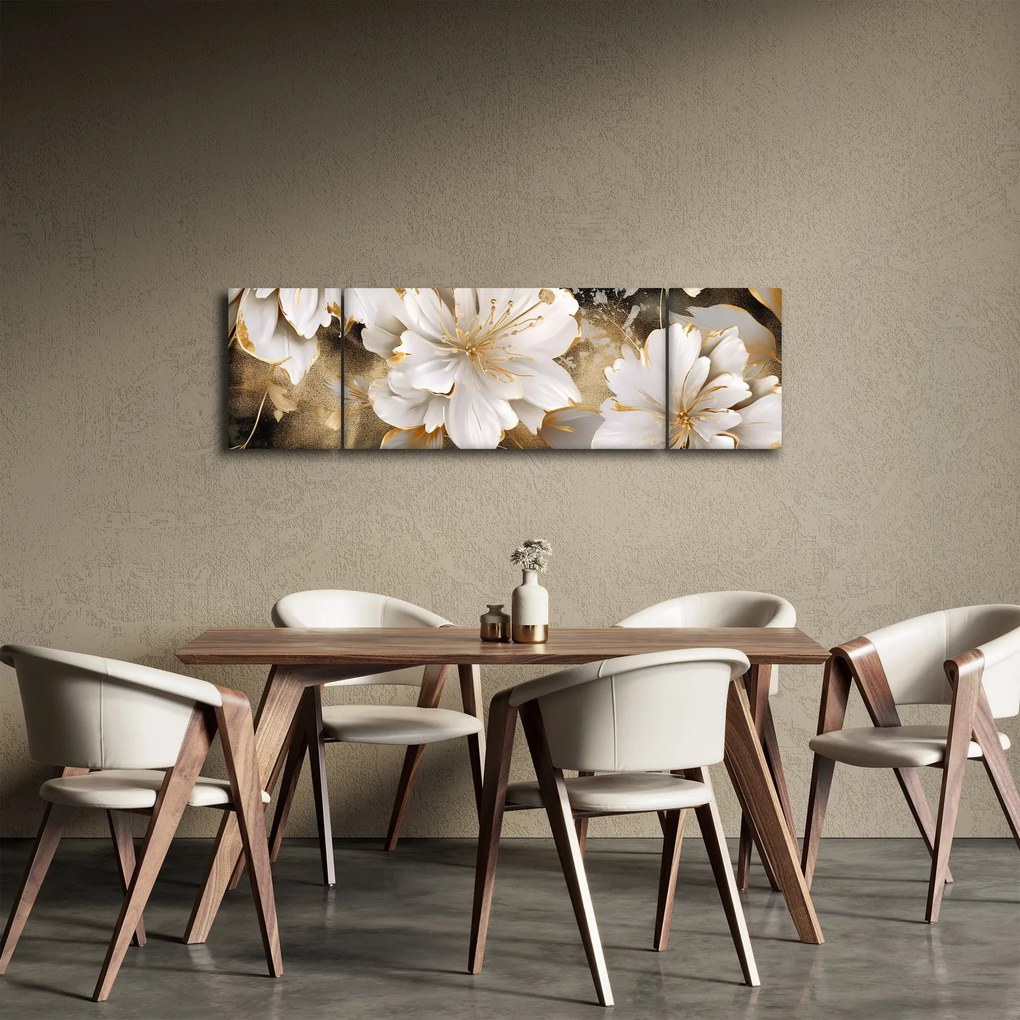Obraz - Kwiaty w kolorze złotym (170x50 cm)