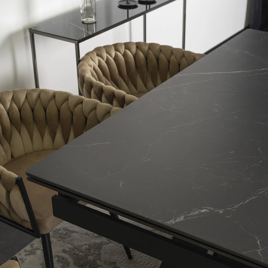 Stół Rozkładany Prostokątny LUIGI 160-240 cm Ceramiczny Czarny Marmur do Jadalni Nowoczesny Loft