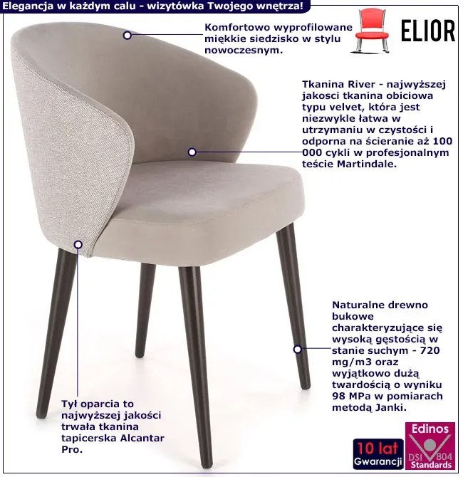 Szare kubełkowe krzesło do salonu - Marceo 3X