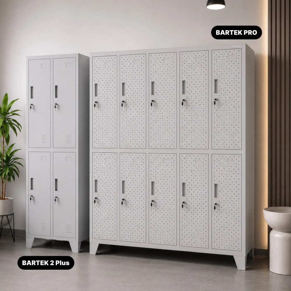 Szafka BHP ubraniowa, skrytkowa, perforowana, 10 skrytek, szara, 1360x1720x450 mm: BARTEK PRO