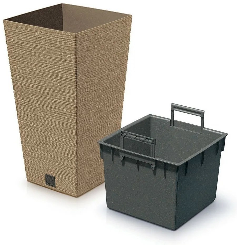 Doniczka FURU SQUARE ECO WOOD z wkładem 39, 5 cm, brązowy, L