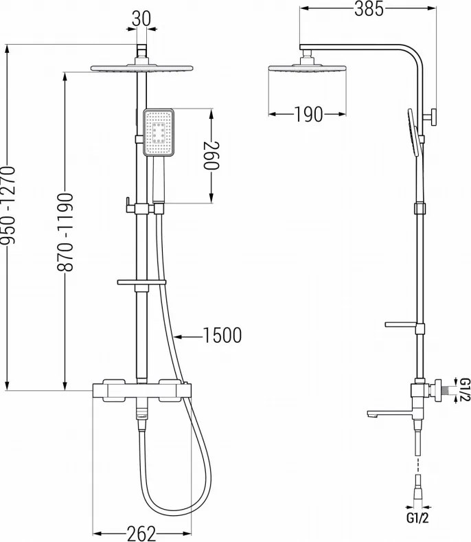 Mexen CQ54 zestaw wannowo-prysznicowy z deszczownicą i baterią termostatyczną, czarny/chrom - 779105495-71