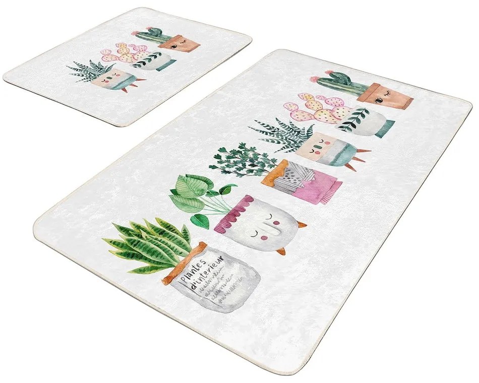 Białe aksamitne dywaniki łazienkowe zestaw 2 szt. 60x100 cm Succulent – Mila Home