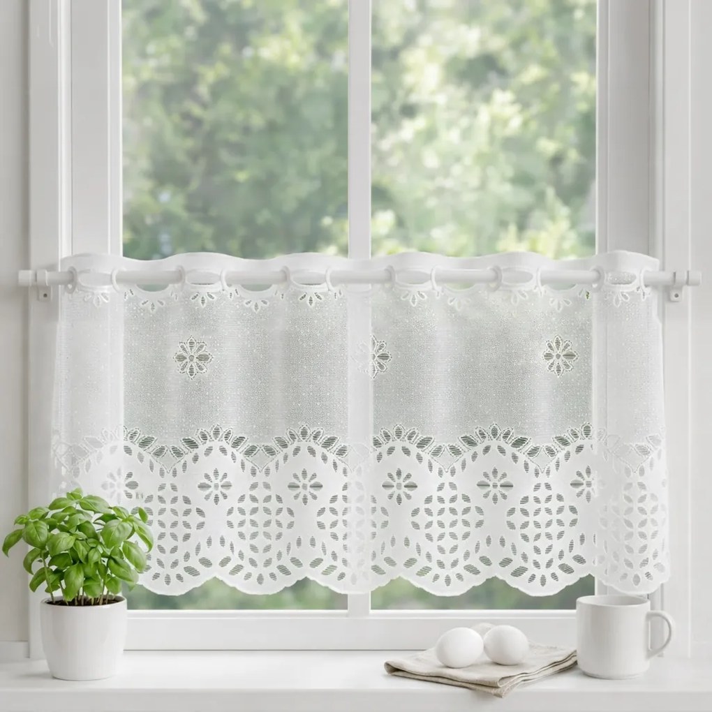 Zazdrostka żakardowa ażurowa ozdobne kwiaty - wys. 50 cm