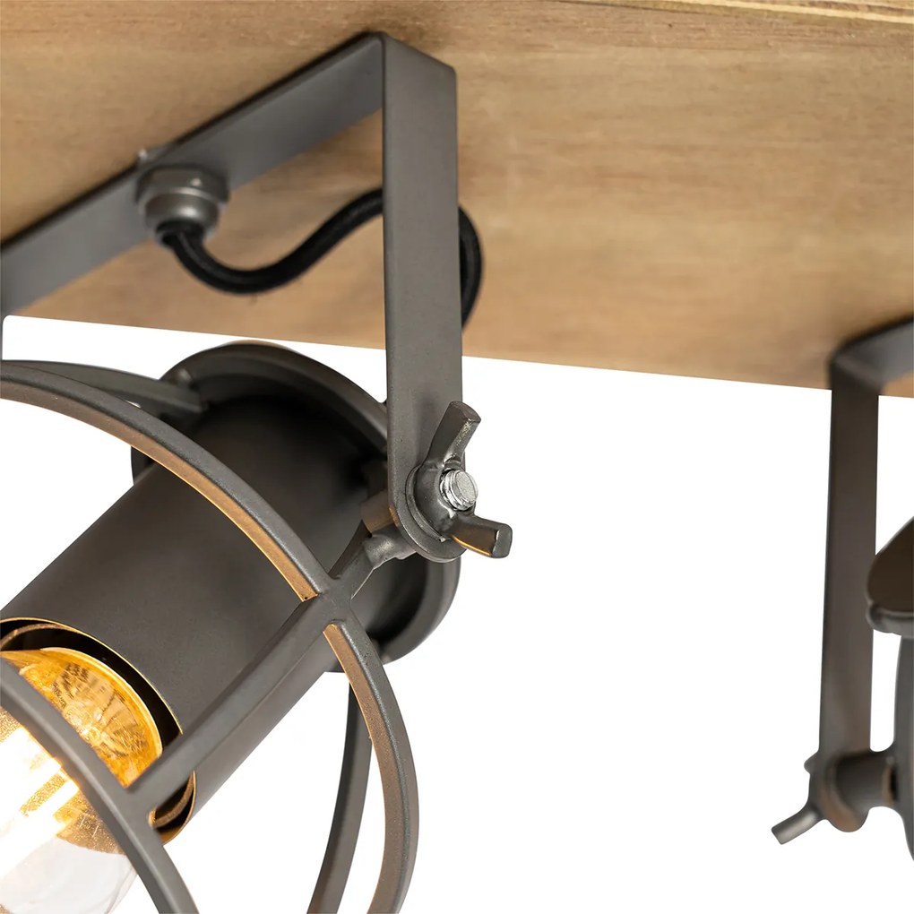 Industrialny reflektor sufitowy ciemnoszary z drewnem regulowany 2-światła - Arthur
