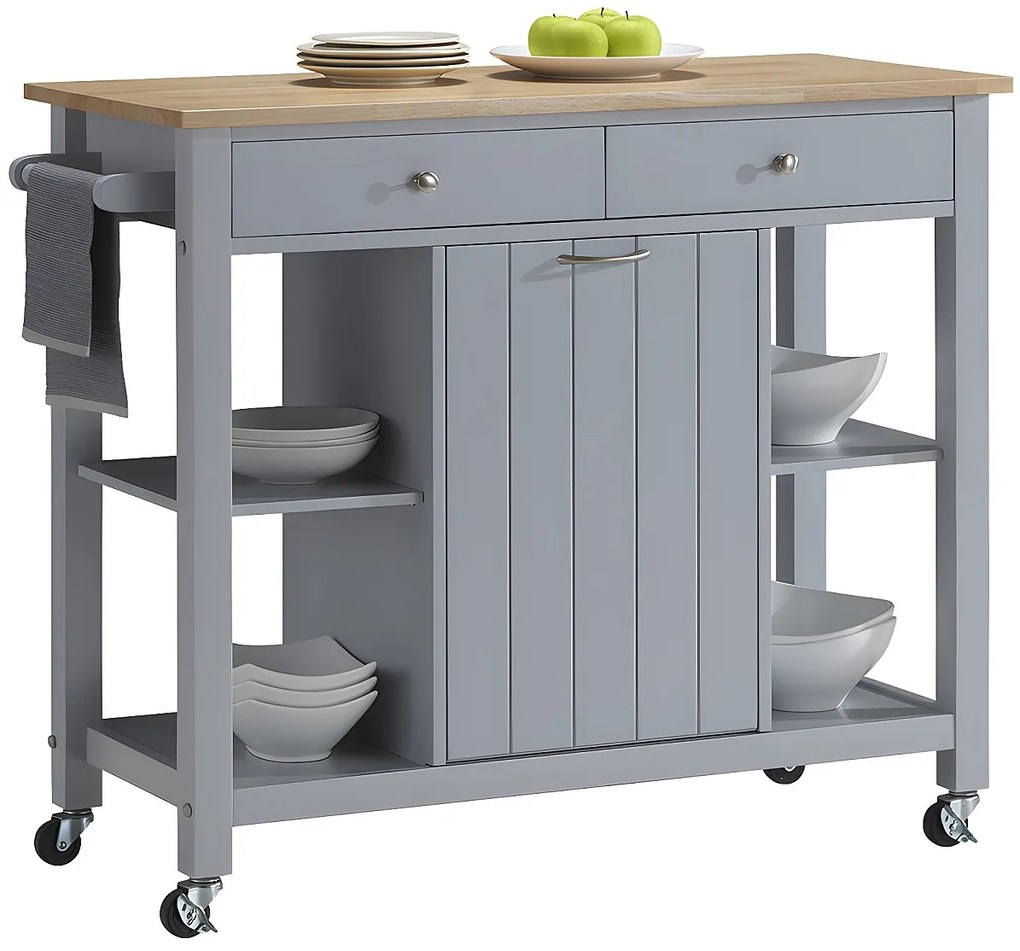 Barek kuchenny na kółkach HALEY - 1 szafka z drzwiczkami i 2 szuflady - Kauczukowiec