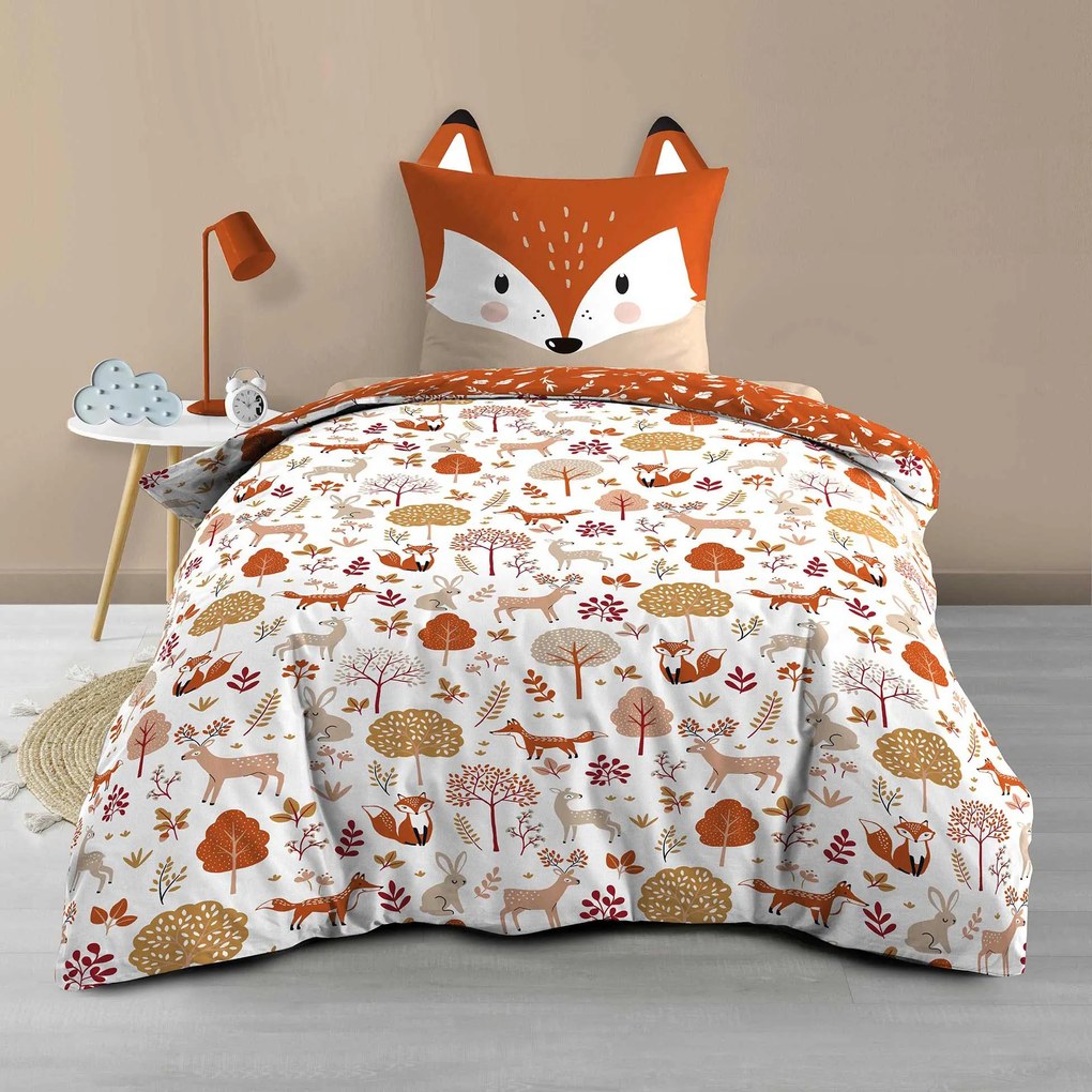 Komplet pościeli dziecięcej 140 x 200 cm, wzór w lisa