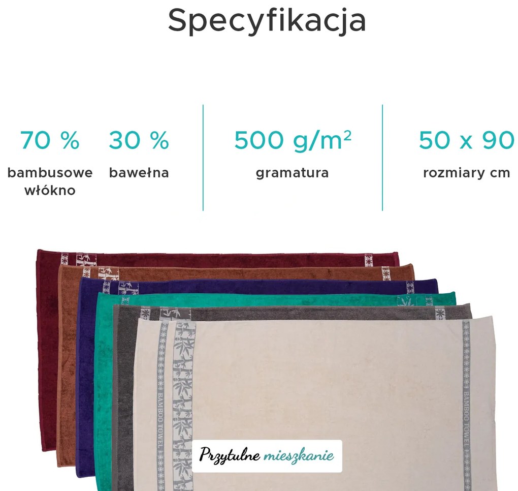 Bambusowy ręcznik BAMBOO 50x90 cm kremowy, 70% włókno bambusowe | 30% bawełna