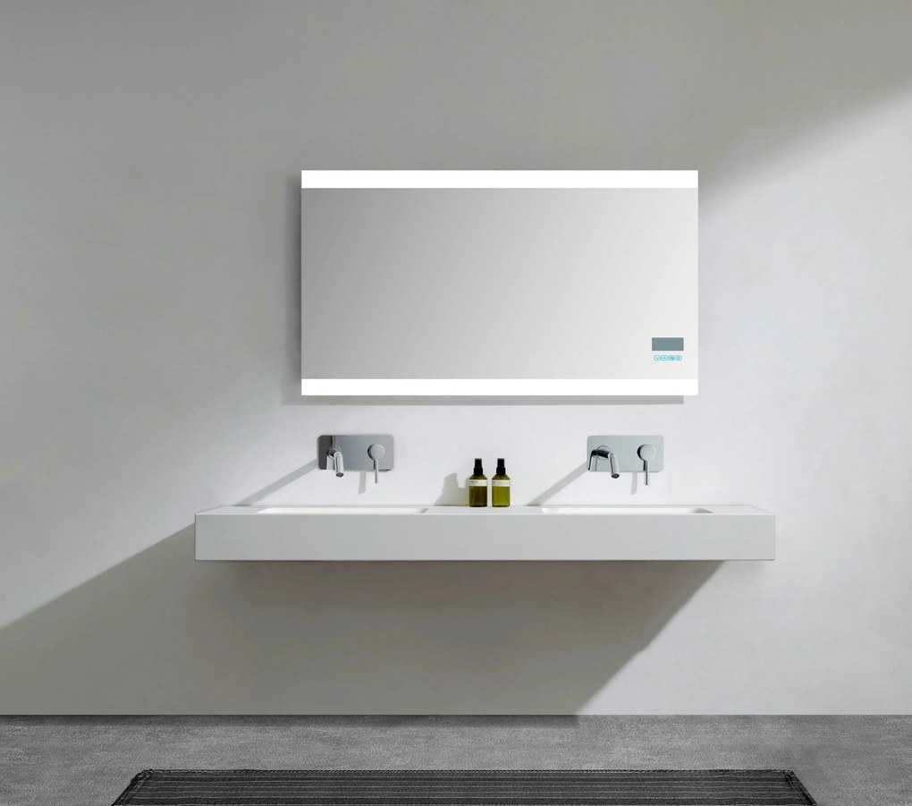 Podwójna umywalka ścienna BA8015 z odlewu mineralnegoOpcjonalna metalowa konsola - 153 x 45 x 12 cm