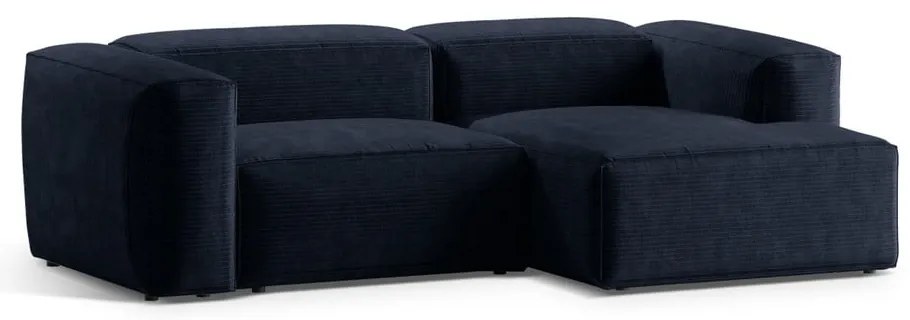 Ciemnoniebieski sztruksowy narożnik (prawostronny/z szezlongiem) Bergamo – Cosmopolitan Design