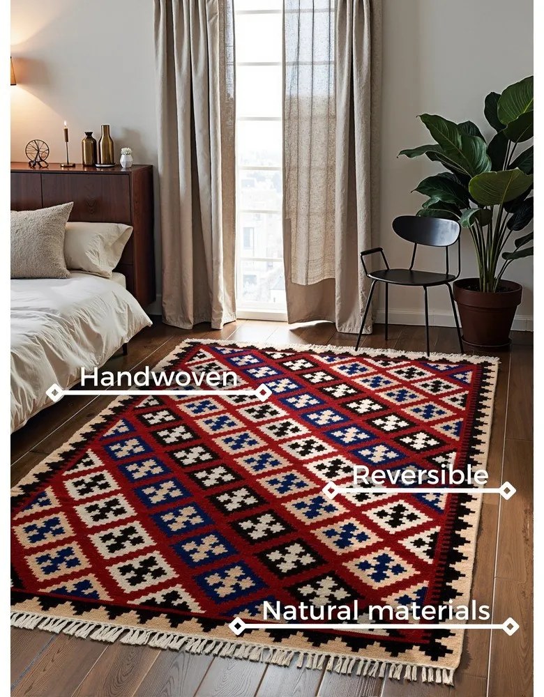 Czerwony wełniany dywan dwustronny tkany ręcznie 120x170 cm Kamal Rami – Nouristan