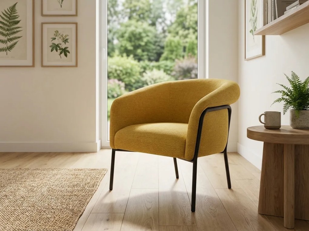 Designowy fotel CLOVER BREGO, musztardowy