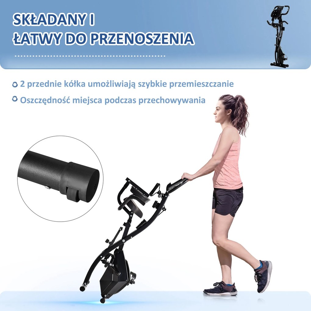 HOMCOM Rower treningowy Rower stacjonarny Składany Z parą kabli napinających 2 w 1 do użytku domowego Stalowy 51 x 97 x 115 cm Czarny | Aosom PL