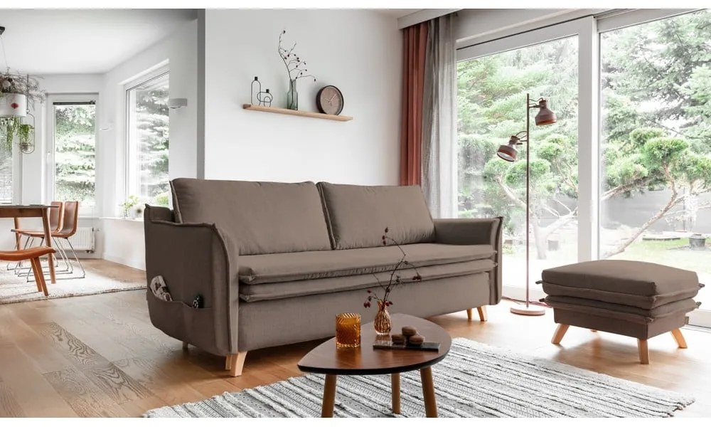 Jasnobrązowa rozkładana sofa 225 cm Charming Charlie – Miuform