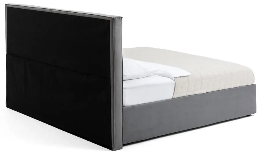 Szare tapicerowane łóżko dwuosobowe ze schowkiem z materacem i stelażem 180x200 cm Thessa Bold Line – Bonami Selection