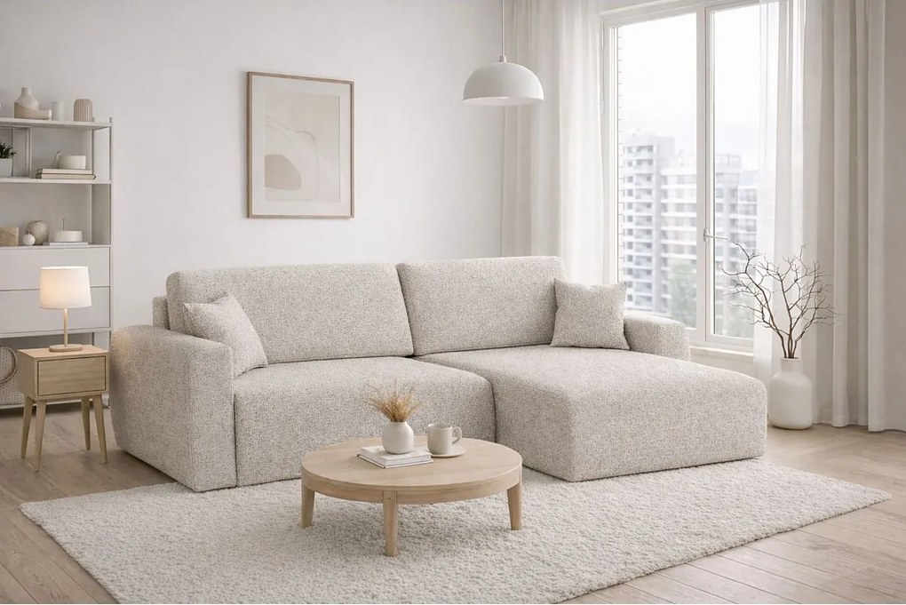 Narożnik z funkcją spania i pojemnikiem Ariel XL, tkanina szenilowa Artico, Nata, Prawy