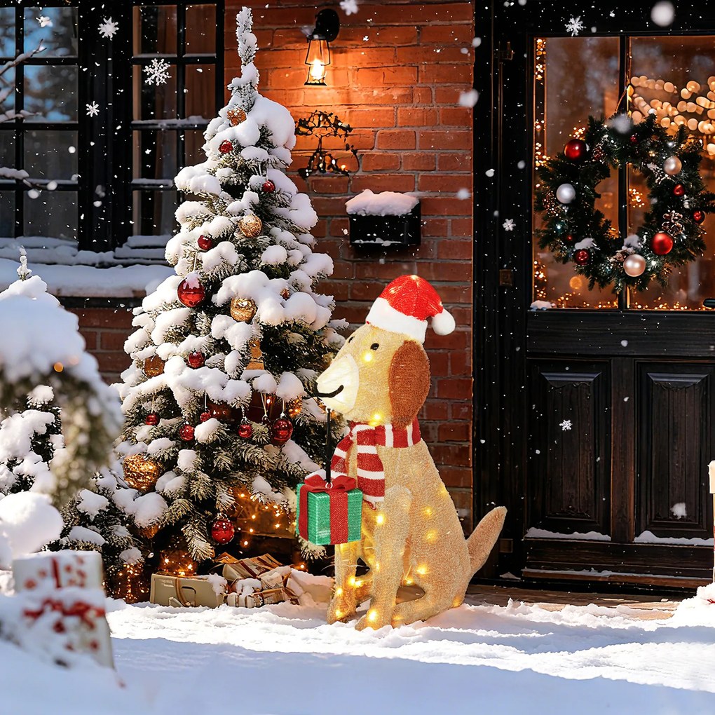 Outsunny Dekoracja świąteczna, podświetlony szczeniak z 74 ciepłymi białymi diodami LED, 64 x 20 x 70 cm, żółty | Aosom PL