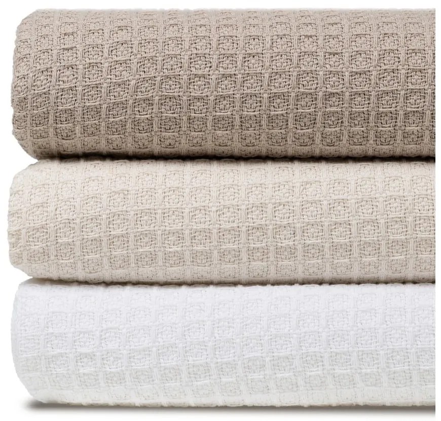 Kremowa narzuta z bawełny z recyklingu 260x280 cm Honeycomb – Ixia