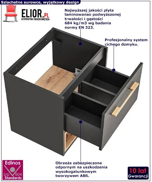 Podwieszana szafka łazienkowa z umywalką - Ketris 2S 60 cm