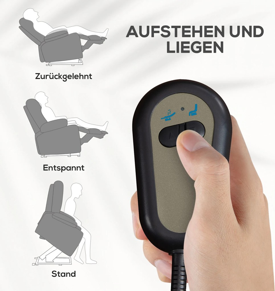 HOMCOM Fotel relaksacyjny z funkcją wstawania regulowane oparcie i podnóżek do 120 kg szary 66x90x96 cm | Aosom PL