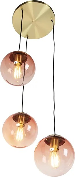 Lampa wisząca w stylu art deco mosiądz 45 cm 3-światłowa różowa - Pallon
