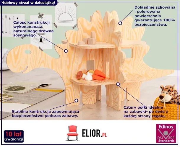 Drewniany regał dziecięcy dinozaur 2 M8-Z39