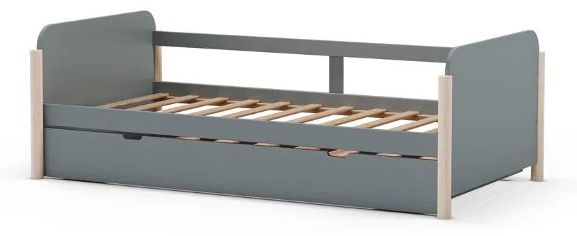 Szarozielone łóżko dziecięce z litego drewna sosnowego z wysuwanym łóżkiem ze stelażem 90x190 cm Enola – Marckeric