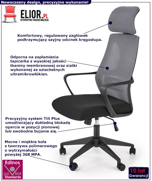 Popielato Fotel Czarny Obrotowy Do 36 Kolorów W5-P49