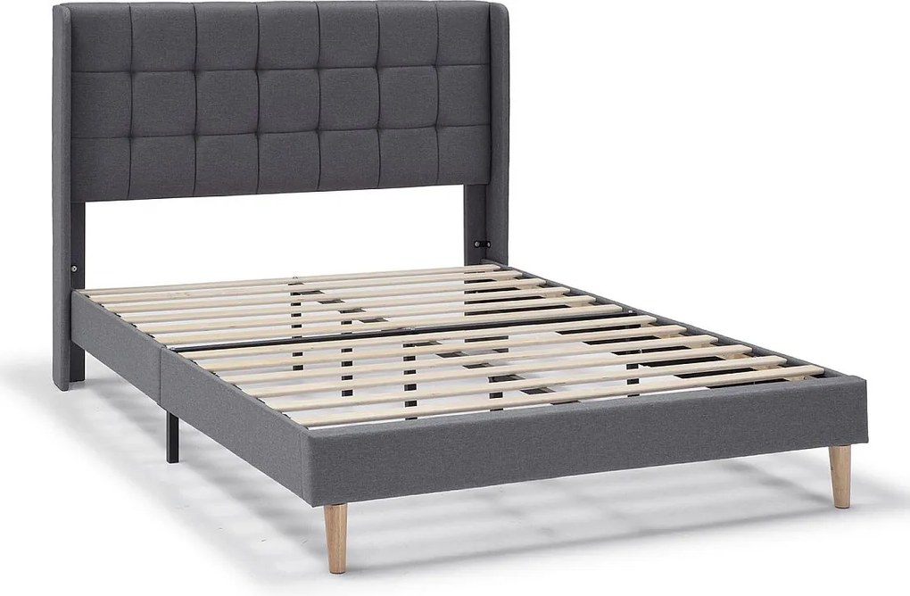 Rama łóżka platformowego Esther z pikowanym zagłówkiem, 30 cm, 150x190 cm, Ciemnoszary