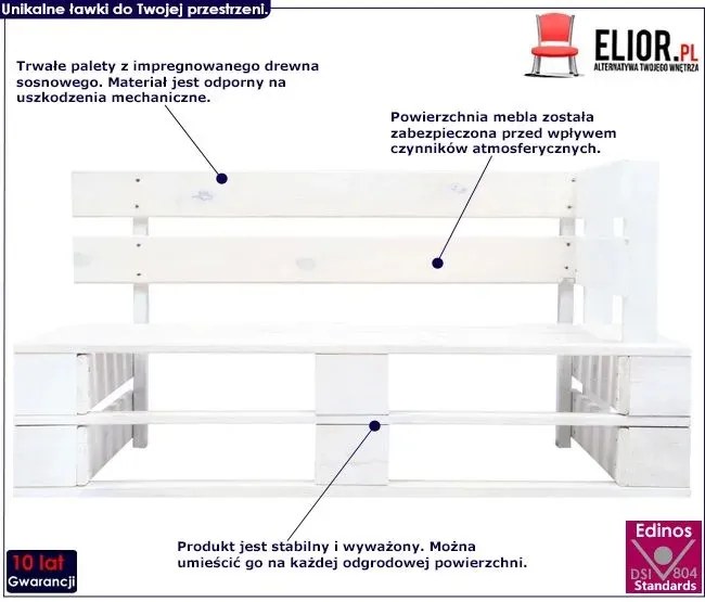 Biała ławka ogrodowa z palet - Olefix 3X