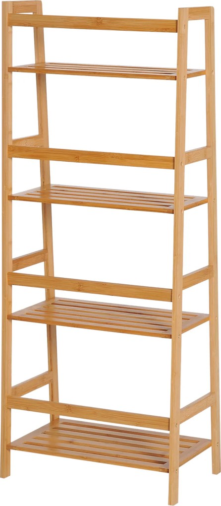 HOMCOM Regał na Książki, 4 Poziomy, Design Drabiniasty, Bambus, Kolor Naturalny