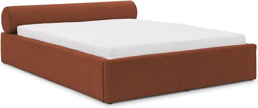 Tapicerowane łóżko dwuosobowe ze schowkiem i stelażem 200x200 cm w kolorze terakoty Cille – Ropez